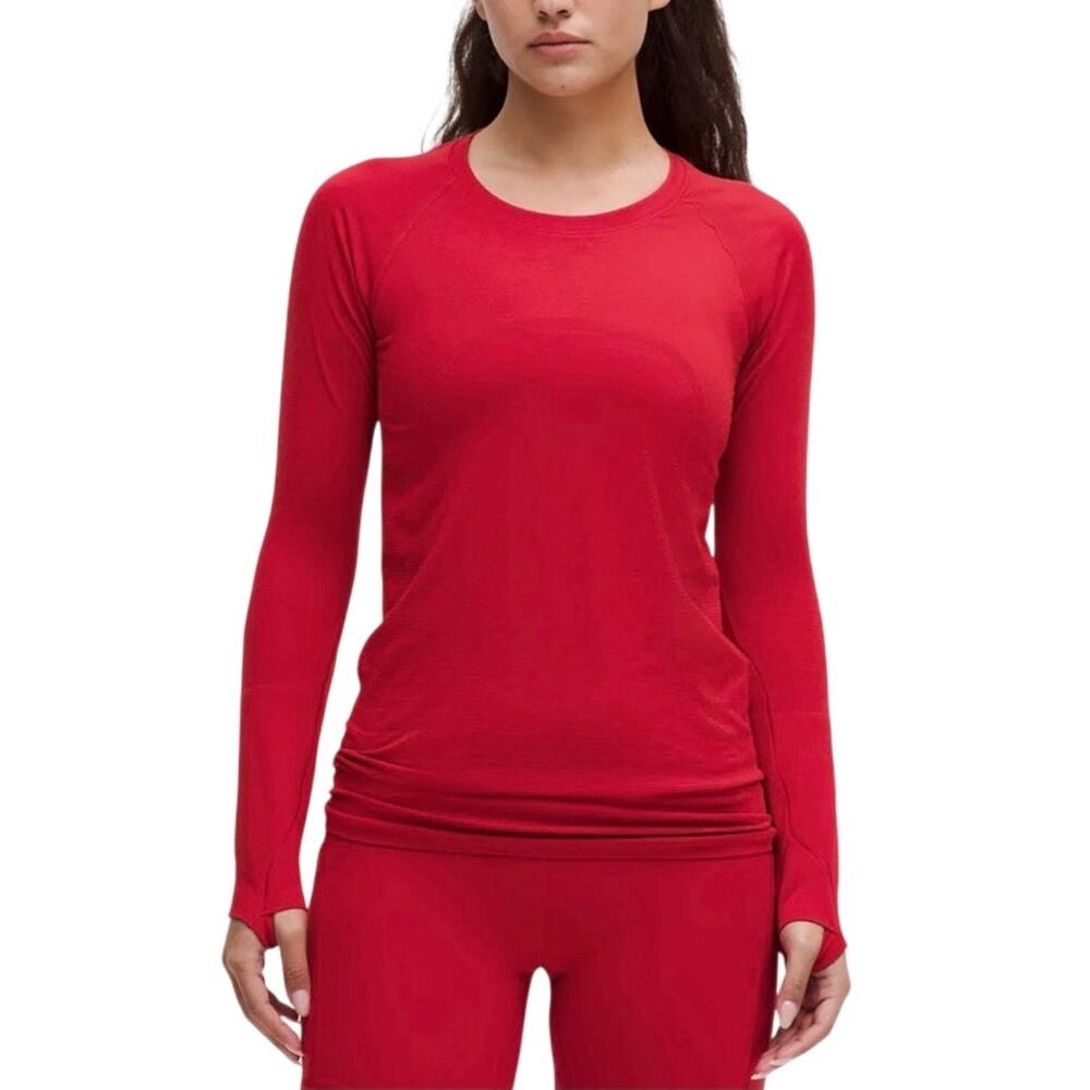 LULULEMON Swiftly Tech LS Shirt Women 18 Red Athletic Yoga Comfort Sporty Outdoo